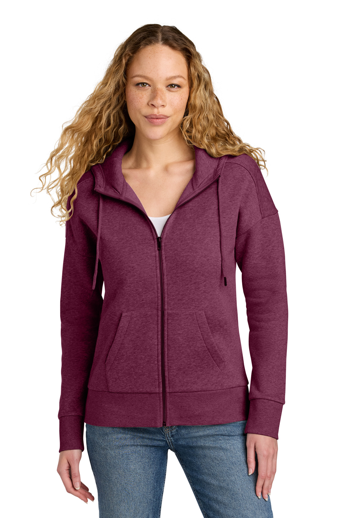 District  Women's Perfect Weight  Fleece Drop Shoulder Full-Zip Hoodie DT1104