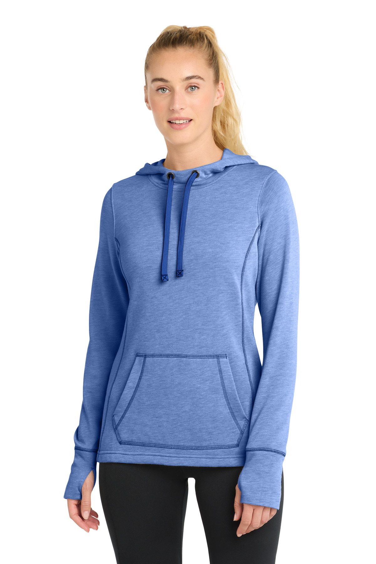 Sport-Tek Women's PosiCharge Tri-Blend Wicking Fleece Hooded Pullover. LST296