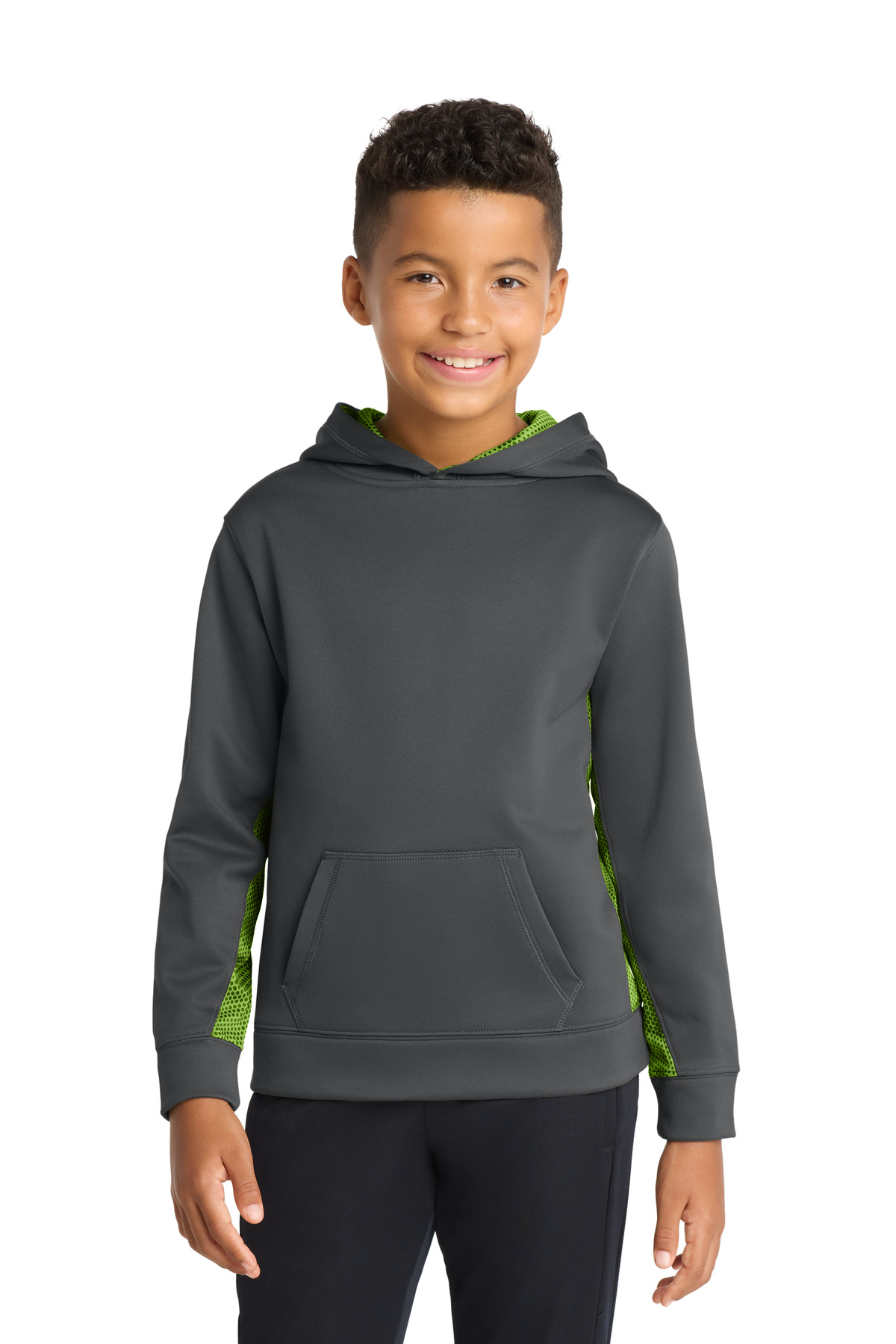 Sport-Tek Youth Sport-Wick CamoHex Fleece Colorblock Hooded Pullover.  YST239